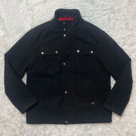 Levis Vintage Trucker Jacket Fleece Men Large Black Mock Neck Full Zip Snap Butt - Picture 1 of 13